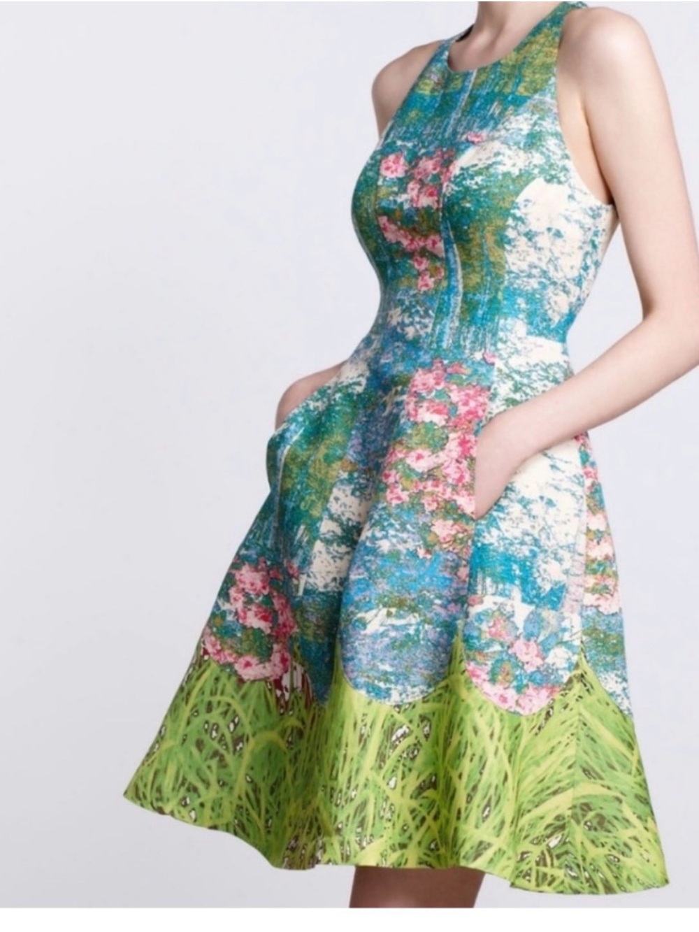 Anthropologie Multicolor Floral Halter Fit-and-Flare Midi Dress